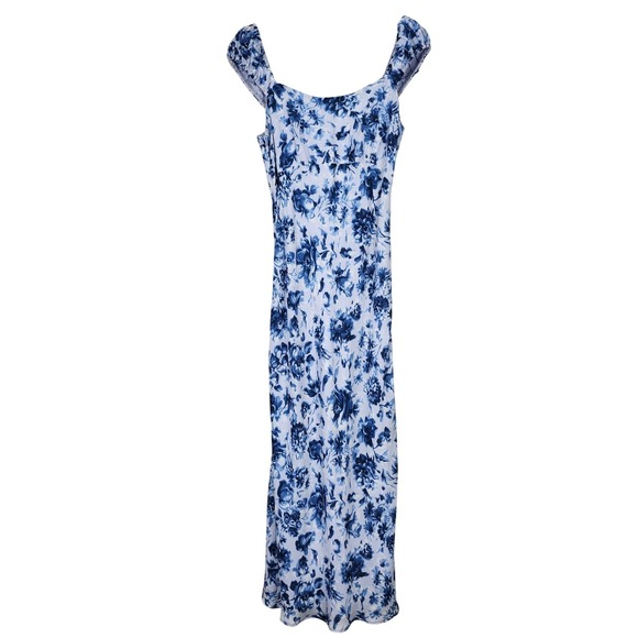 Abercrombie & Fitch Puff Sleeve Blue Smocked Floral Maxi Dress M Cottagecore - Picture 1 of 12